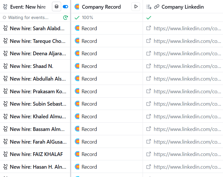 New hire event tracking in Clay as a build signal to identify companies investing in growth